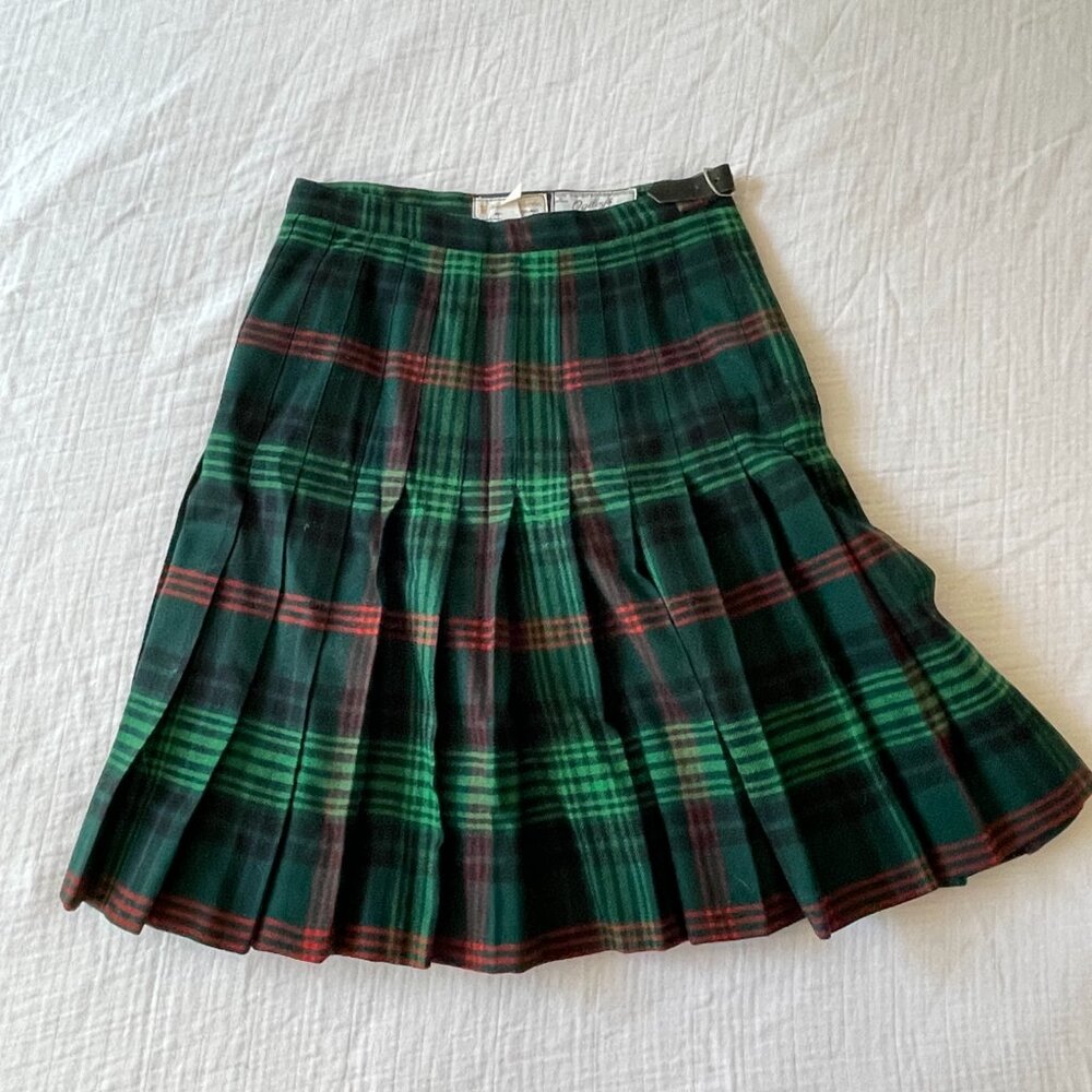 Vintage Ogilvy's Green Tartan Pleated Mini Skirt - XS/S